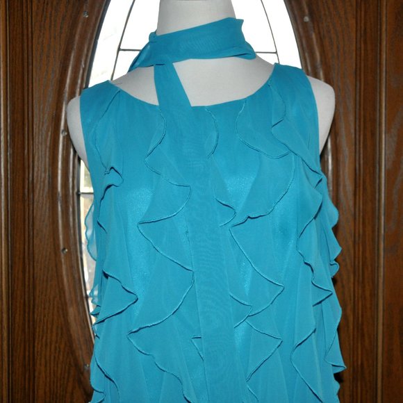 Calvin Klein Short Teal Ruffled Cocktail Gatsby Flapper Dress Size 12 - Picture 2 of 6